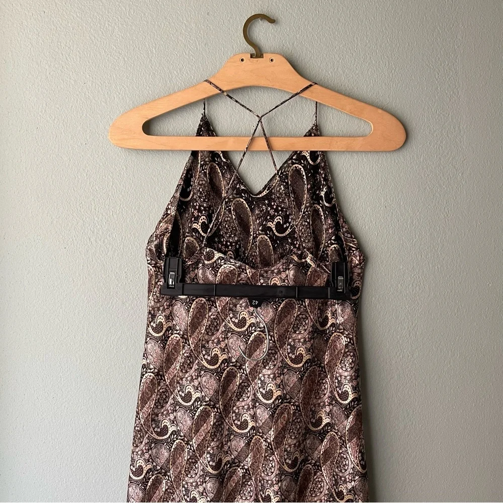 Indulgence | Vintage 70s Rare Paisley Brown Silky Maxi Slip Nightgown Dress - Picture 9 of 14